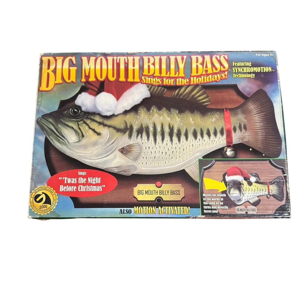 Gemmy Big Mouth Billy Bass Sings Christmas Animated VTG 1999 Kick Stand Wall